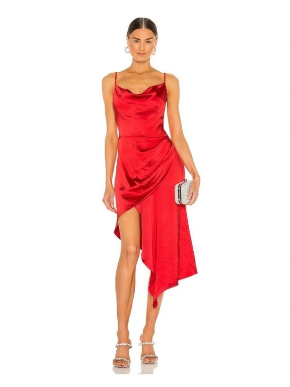 NWT(M) Elliatt x Revolve Jacinda Sleeveless Draped Dress Poppy Red Satin Medium